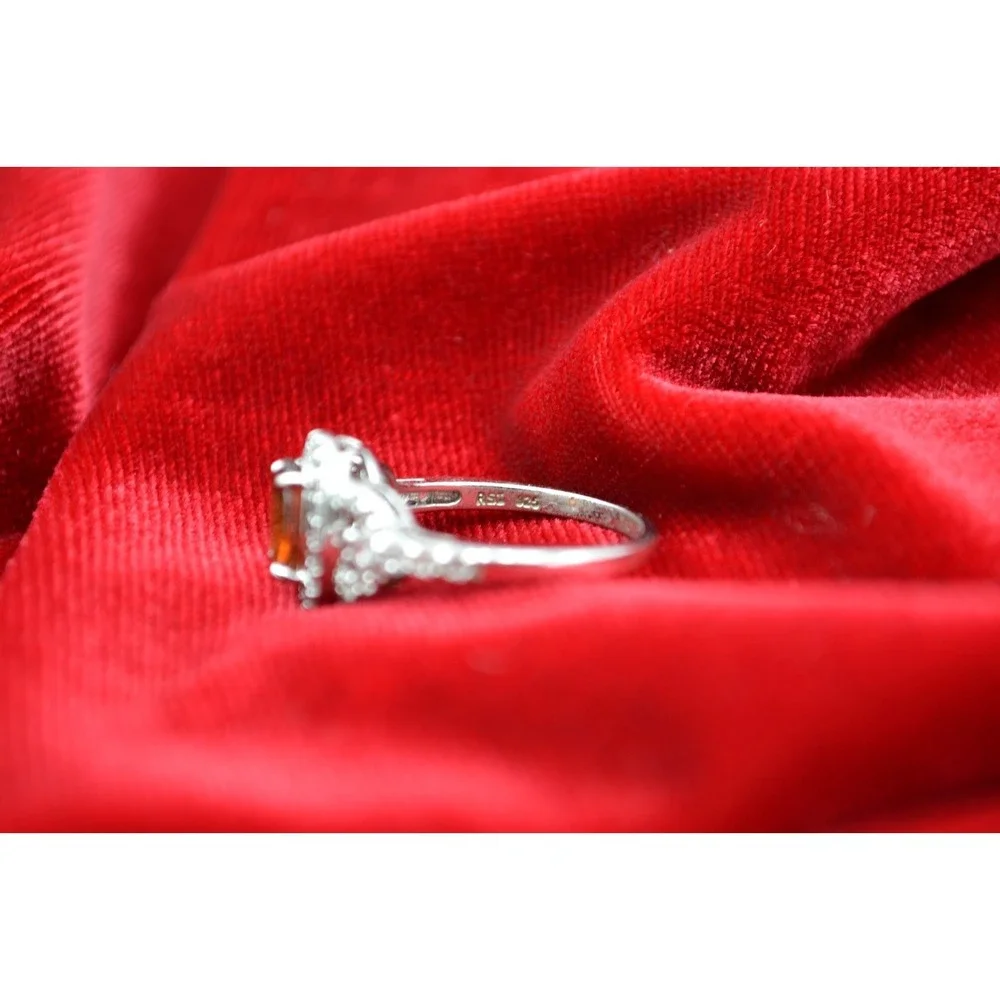 Vintage RSI Sterling Silver 925 Amber CZ Halo Ring Size 7.25 Thailand Jewelry
